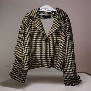 B. Moss Brown Houndstooth Tweed One Button Shacket Jacket Workwear Old Money 12